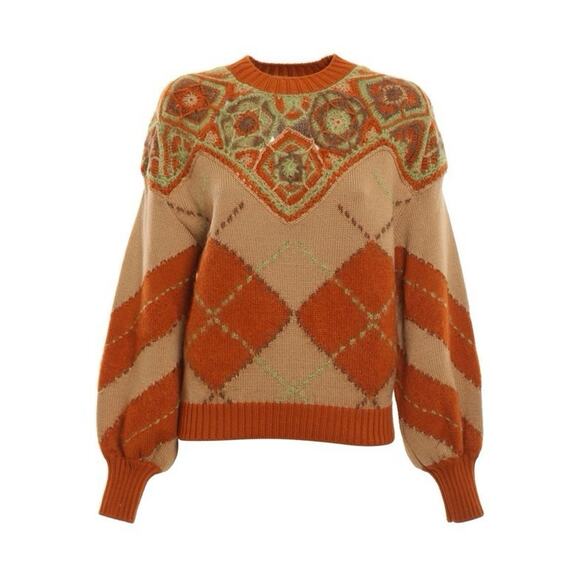 Alberta Ferretti Argyle Patterned Sweater In Orange Size 8 - Picture 1 of 10